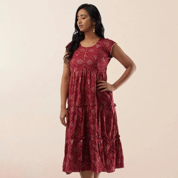 Red Printed Rayon Knee-Length Dress | Muvvas Boutique - Picture 2 of 3